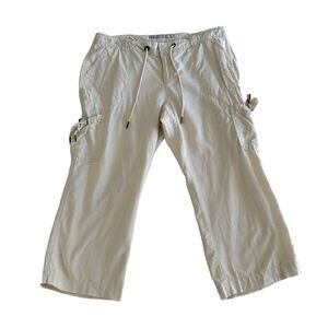 Old Navy Cargo Pants Womens 14 Beige Linen Blend Capri W35 L21 Utility Crop